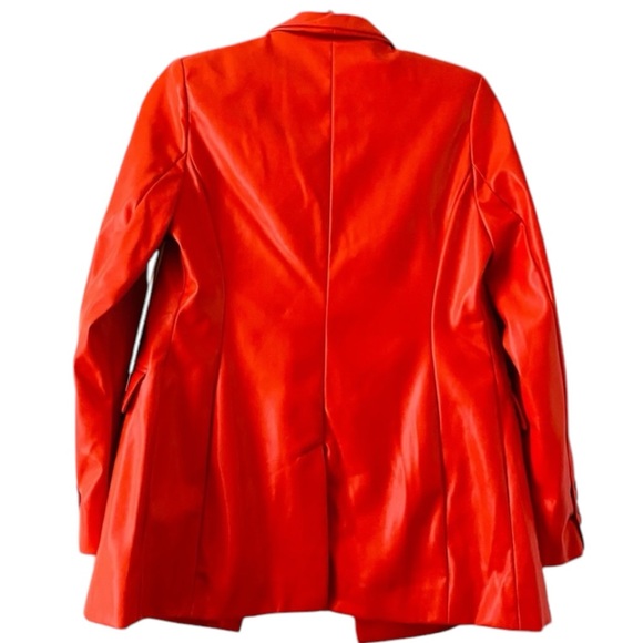 NWT HOUSE OF HARLOW 1960 VEGAN LEATHER BLAZER FULLY LINED HOLIDAY RED - Picture 5 of 11